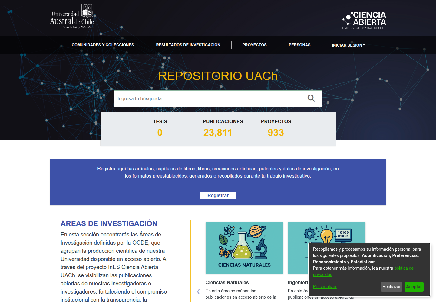 Portada pública personalizada del repositorio UACH