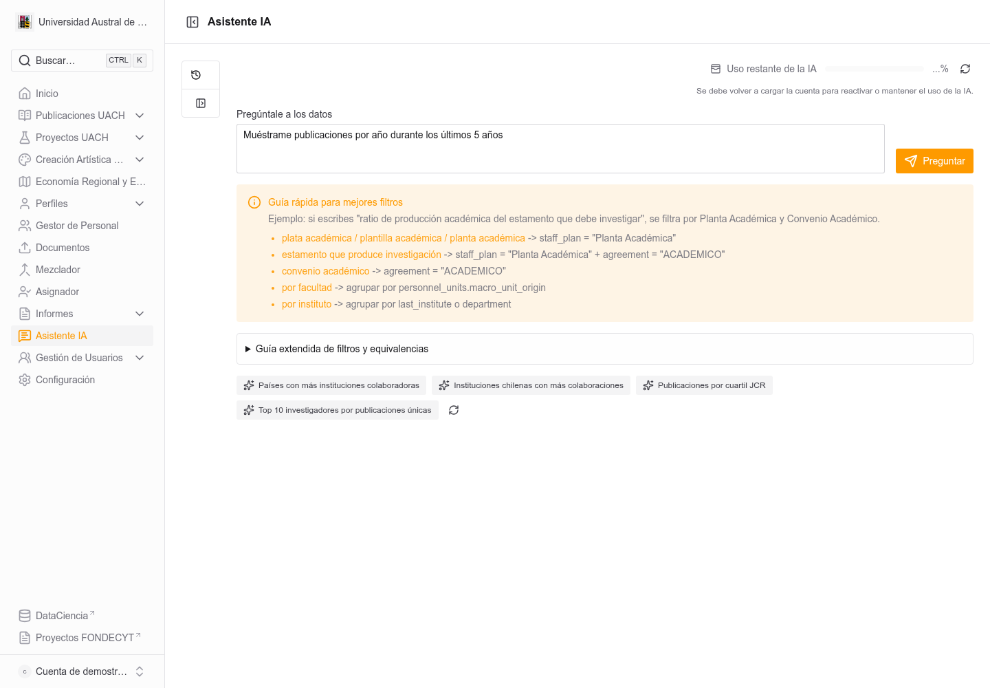 Asistente de consultas en lenguaje natural de Sistema VIDCA
